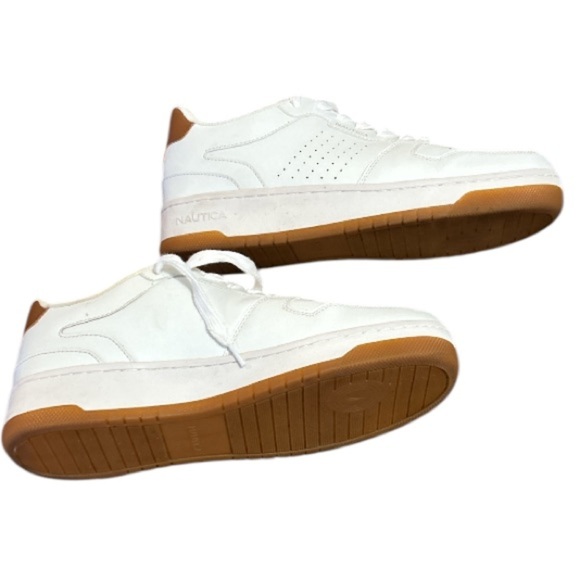 Nautical Men's White Sneakers with Brown Logo on EUC, size 11. - Picture 5 of 8